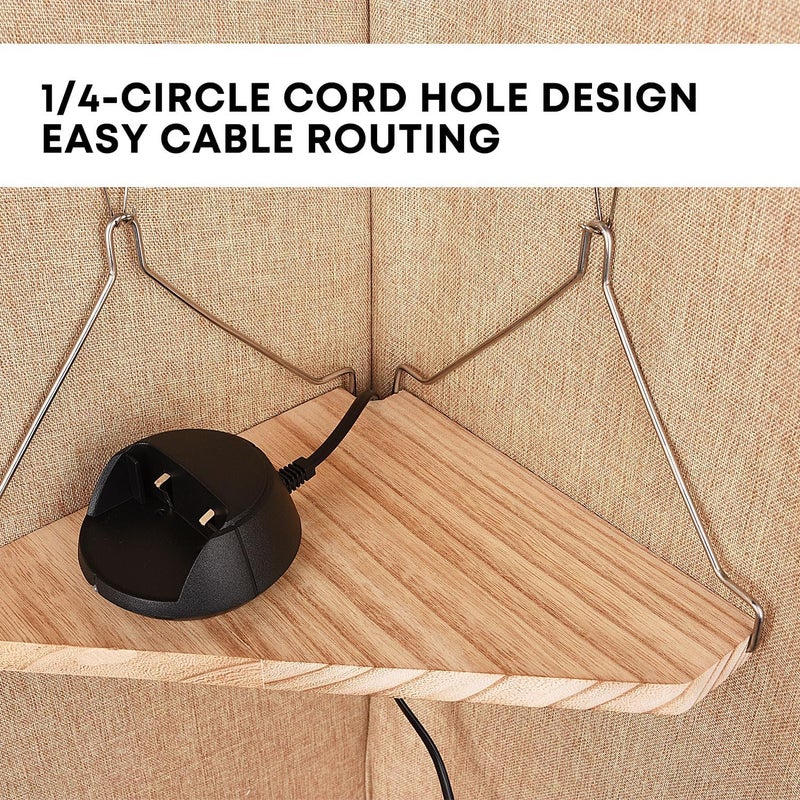 onsogi Fabric Wall Cubicle Corner Shelf with Hooks for Work Decor, Wooden Cubicle Organizer Storage Shelf with Hangers Cubicle Accessories for Women Men Desk, 2 Pack - Image 4